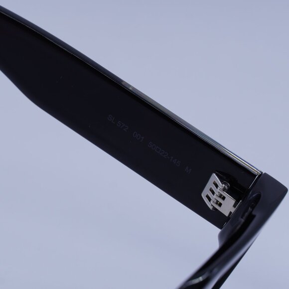 Saint Laurent SL572 001 Sunglasses Black with Silver Square Frame, Grey Lenses - Picture 8 of 15